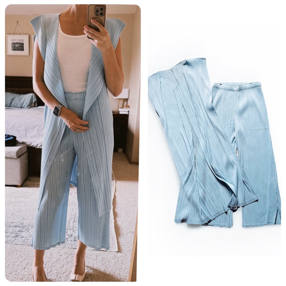 2pc Pleats Please Issey Miyake Monthly Colors March Sleeveless Cardigan + Pants